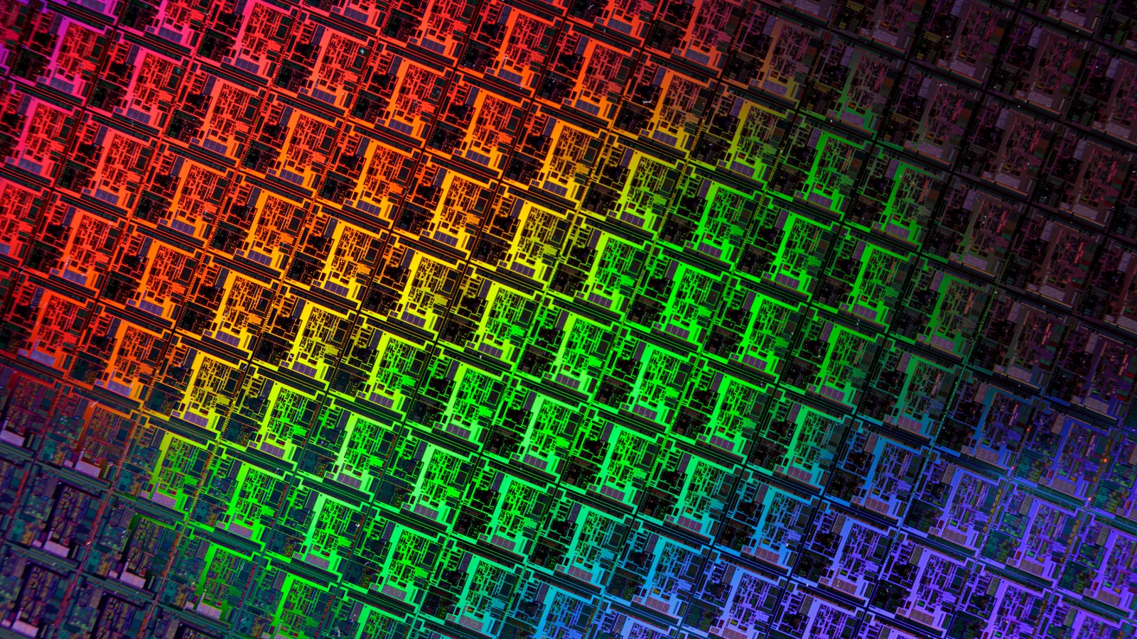 View of a silicon wafer with color gradients.