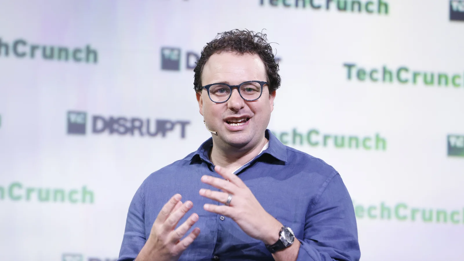 Anthropic co-founder and CEO Dario Amodei speaking onstage at TechCrunch Disrupt 2023.
